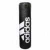 Volledig vooraanzicht van de zwarte adidas PU bokszak van 150 cm met het witte logo