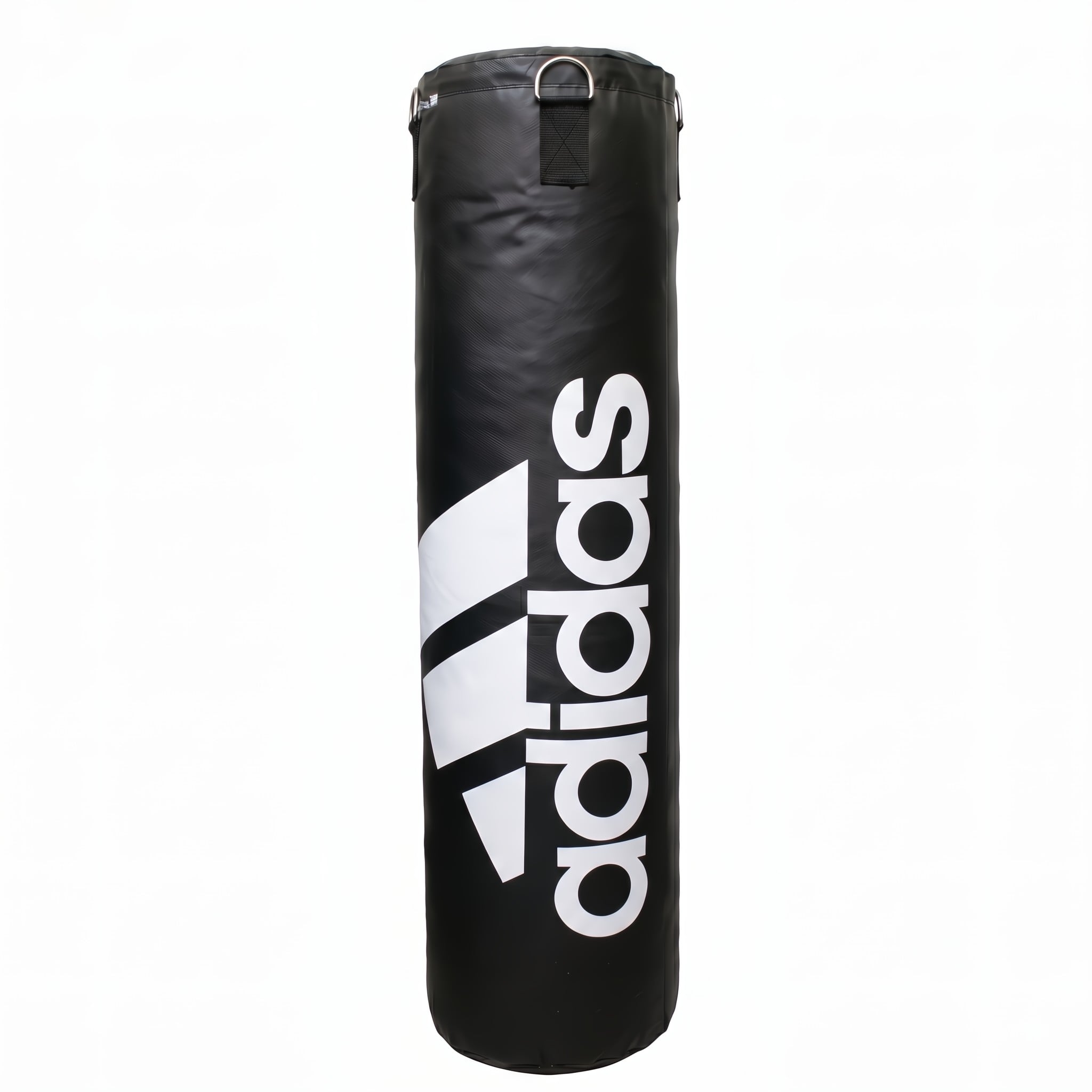 Adidas Bokszak Pu Zwart 150 cm Volledig vooraanzicht van de zwarte adidas PU bokszak van 150 cm met het witte logo