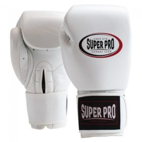 Wit lederen thai (kick)bokshandschoenen van Super Pro.