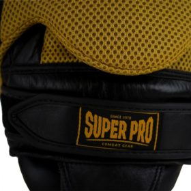 Super Pro Combat Gear Curved Leren Handpads Zwart goud 5