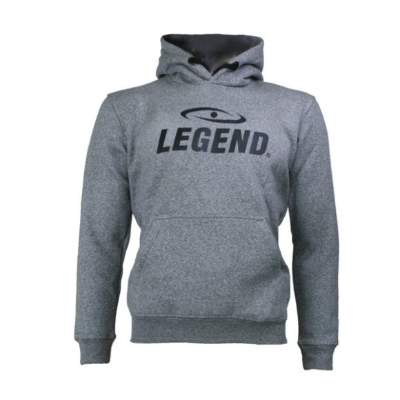 Een grijze hoodie van Legend Sports voor volwassenen en kinderen.