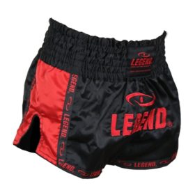 Zwart rood kickboks broekje van Legend sports voor kinderen en volwassenen.