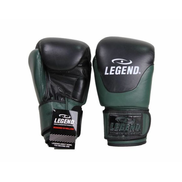 Zwart groene leren bokshandschoenen van Legend Sports.