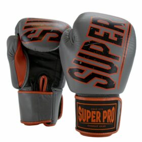Grijz leren (kick)bokshandschoenen van Super Pro.