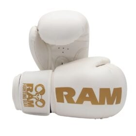 RAM 'No Mercy' Bokshandschoenen Wit-Goud Vooraanzicht en zijaanzicht van de RAM No Mercy set