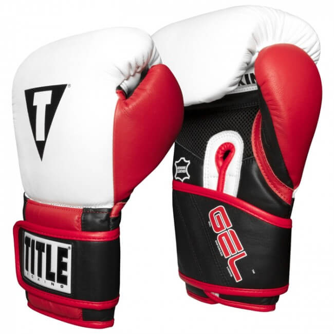 Title Leren Bokshandschoenen Professional Gel-Series Zwart-Rood-Wit wit Rode leren kickbokshandschoenen van Title.