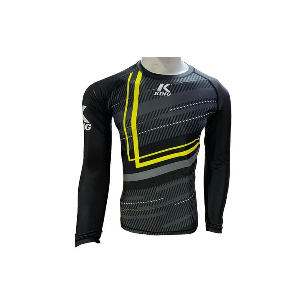 King Rashguard Long Sleeves Blade 2 Zwart-Geel Zwarte rashguard van King voor volwassenen.