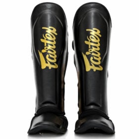 Zwart gouden scheenbeschermers van fairtex, de fxb sg.