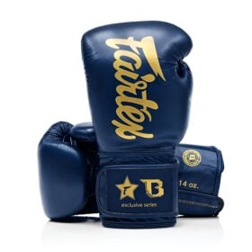 Set van twee Fairtex bokshandschoenen FXB BG V2 in blauw goud