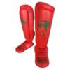 Super Pro Combat Gear Nations Marokko scheenbeschermers in rood en groen met leeuwenopdruk.