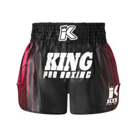 Vooraanzicht van het king bloodline 1 kickboksbroekje in het zwart-roze.