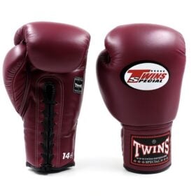 Set van de leren Twins bokshandschoenen met veters, de bgll maroon.