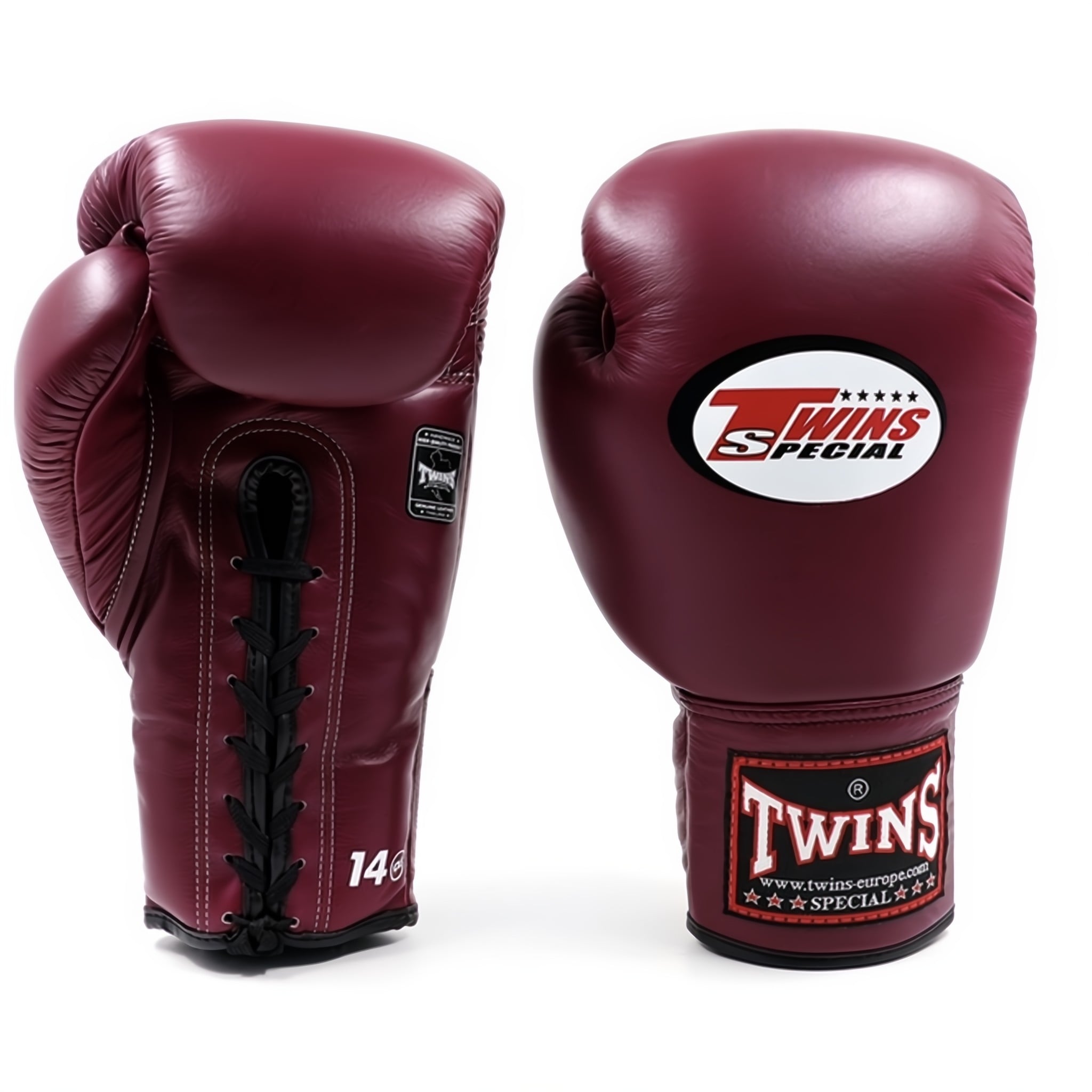 Twins Bgll 1 Leren Bokshandschoenen met Veters Maroon Set van de leren Twins bokshandschoenen met veters, de bgll maroon.