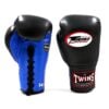Set van de leren Twins bokshandschoenen met veters, de bgll 1 Zwart-blauw.
