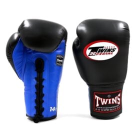 Set van de leren Twins bokshandschoenen met veters, de bgll 1 Zwart-blauw.